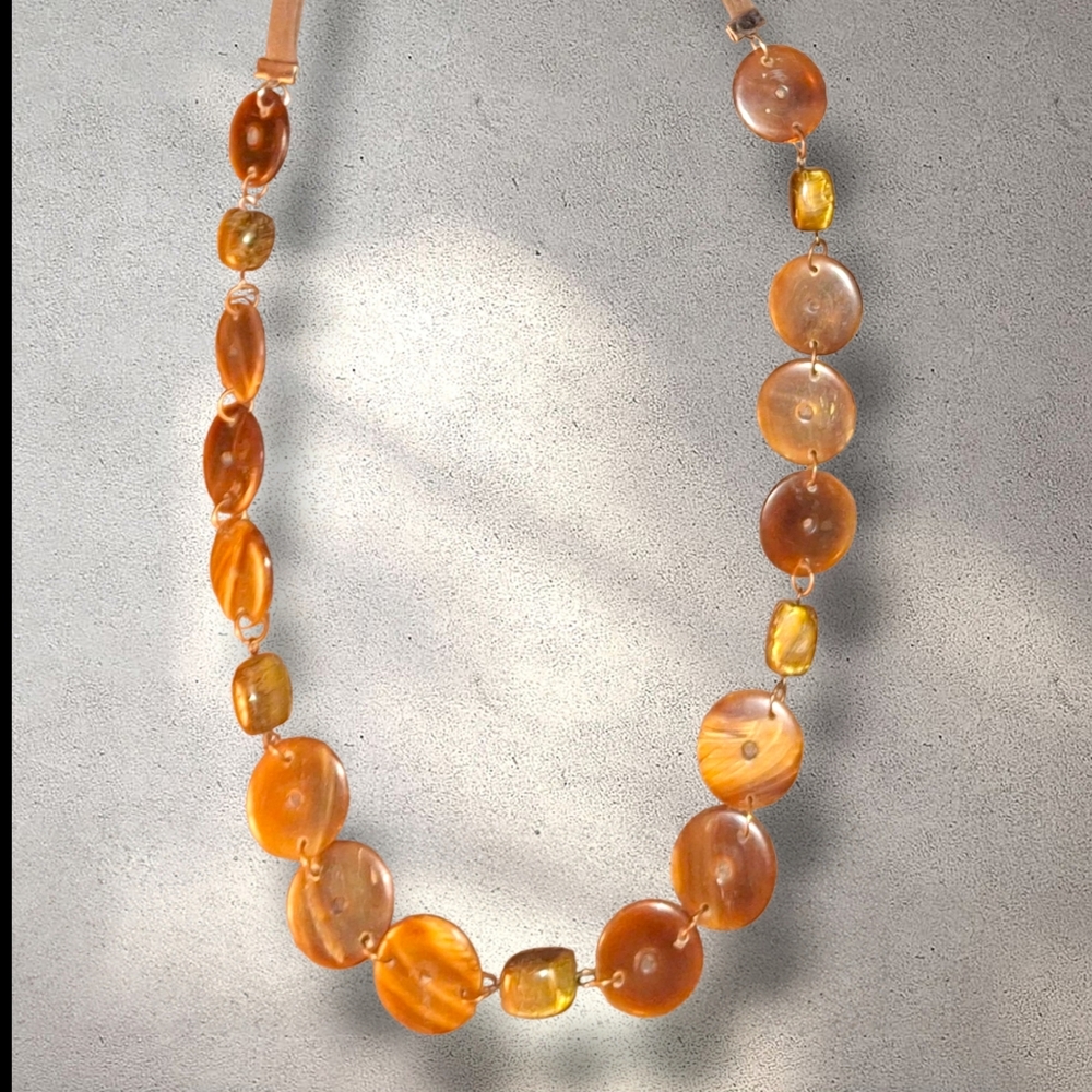 Amber & Tigers Eye Gemstone Vintage Long Rustic Necklace Tribal Styling